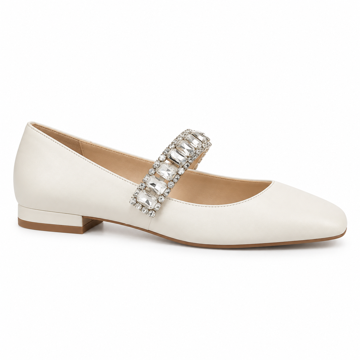 Women’s Black Crystal Buckle Mary Jane Flats – Elegant Low Heel