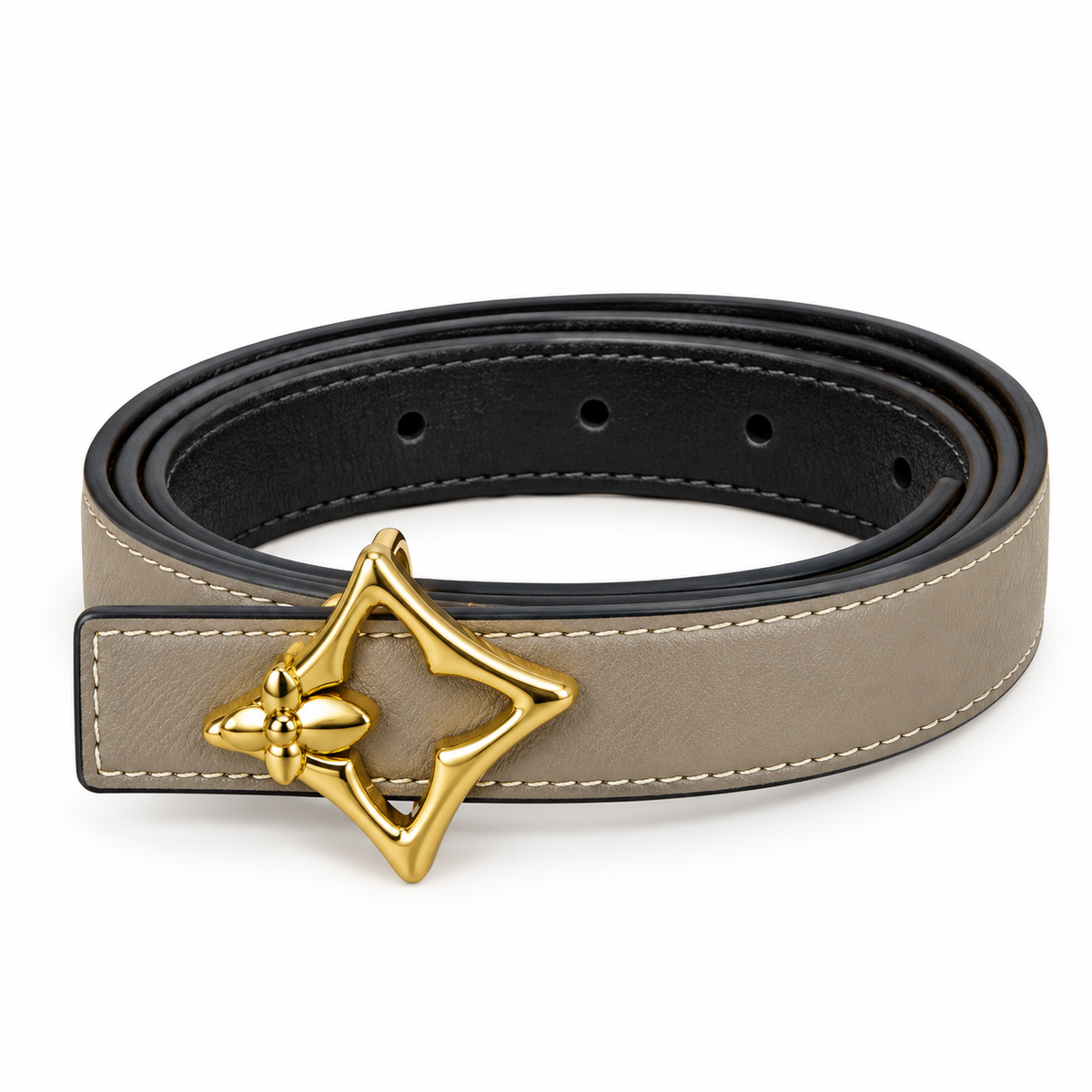 Leather Belt with Gold-Tone LV Buckle – Monogram Design