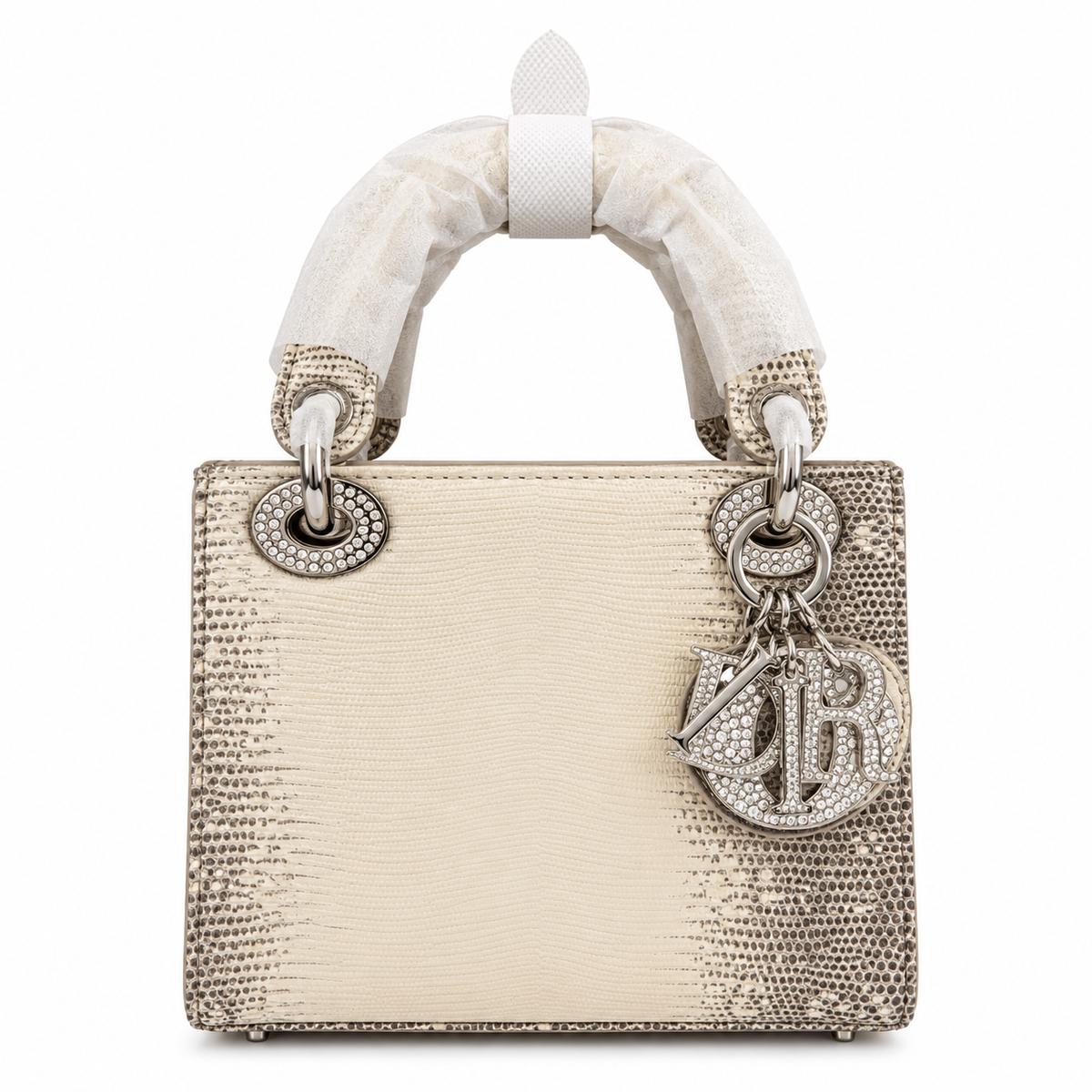 Christian Dior Mini Lady Dior Bag
Black Strass Cannage Satin