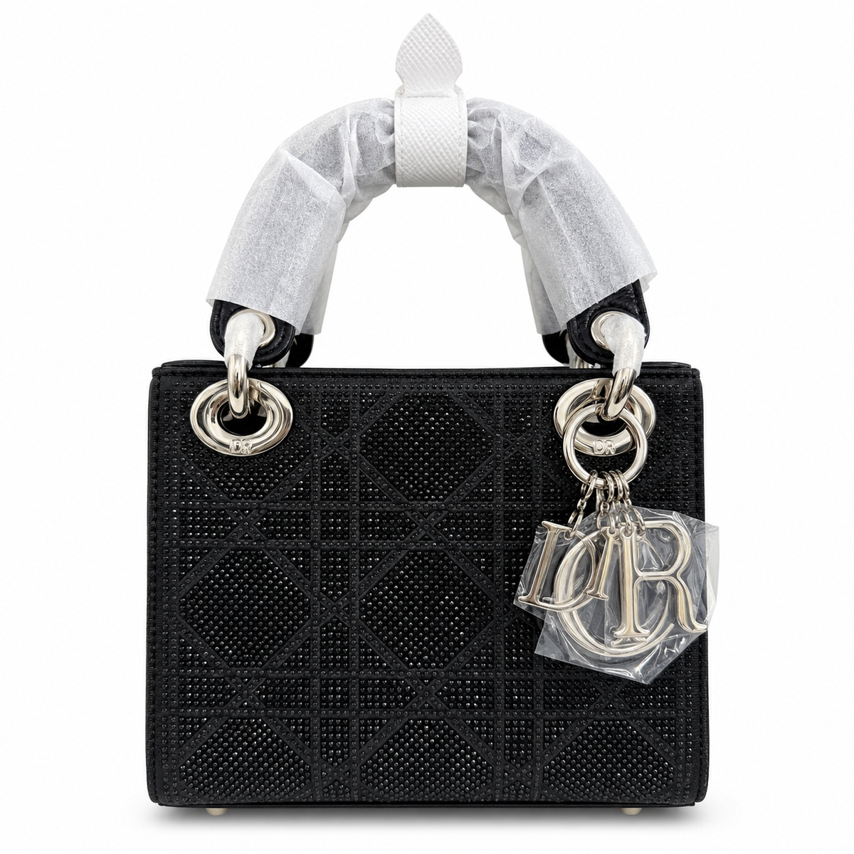 Christian Dior Black Strass Cannage Satin