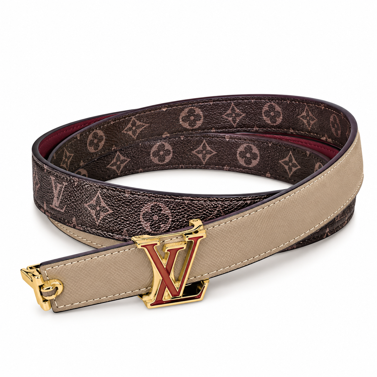 Leather Belt with Gold-Tone LV Buckle – Monogram Design