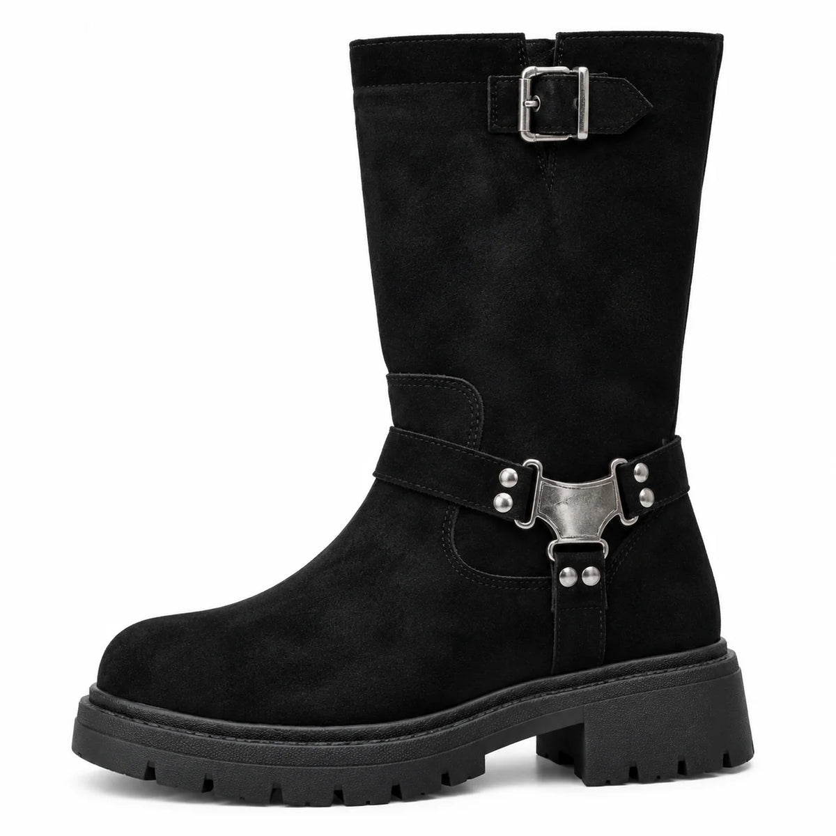 Women’s Knee-High Buckle Boots – Chunky Sole
