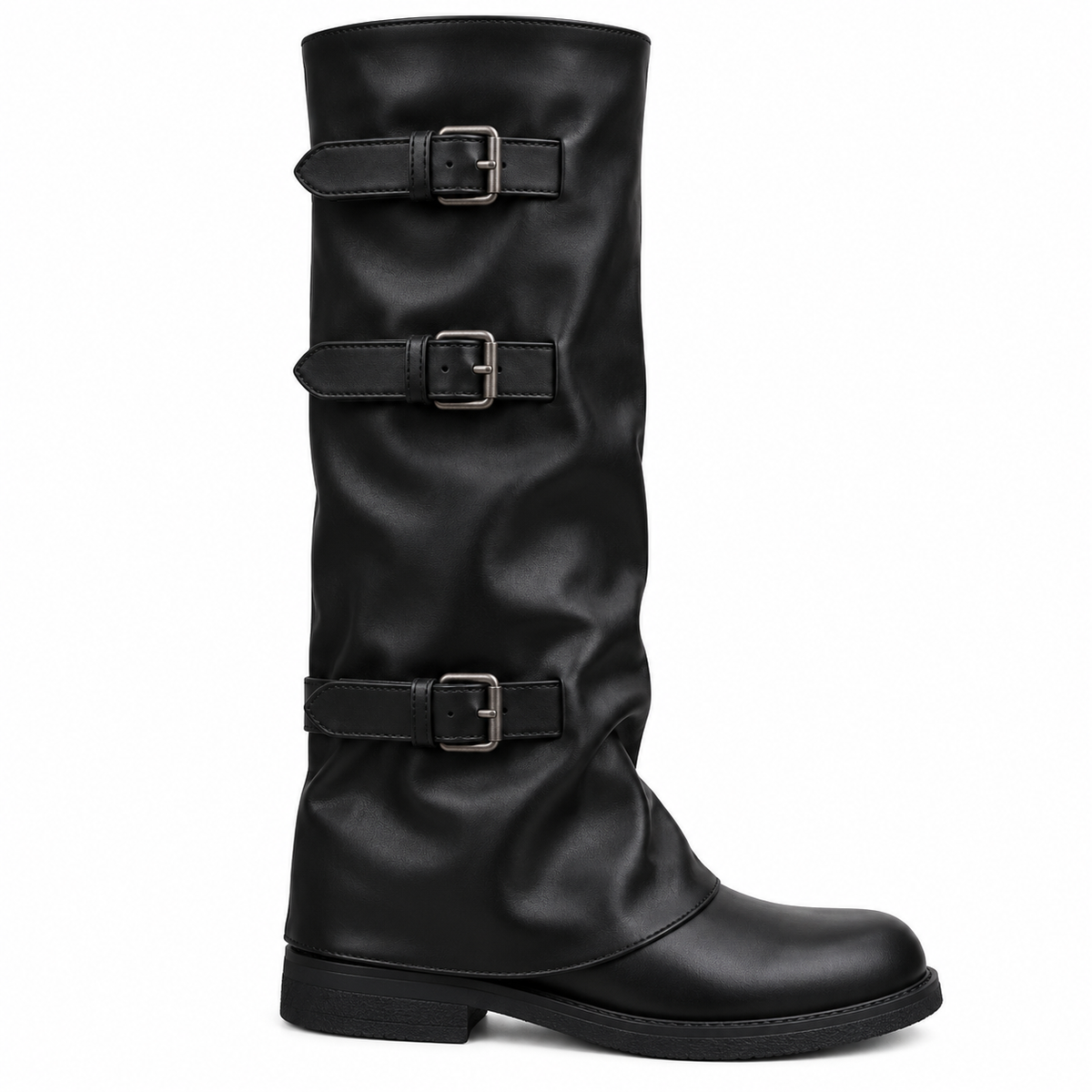 Buckle Knee-High Combat Boots