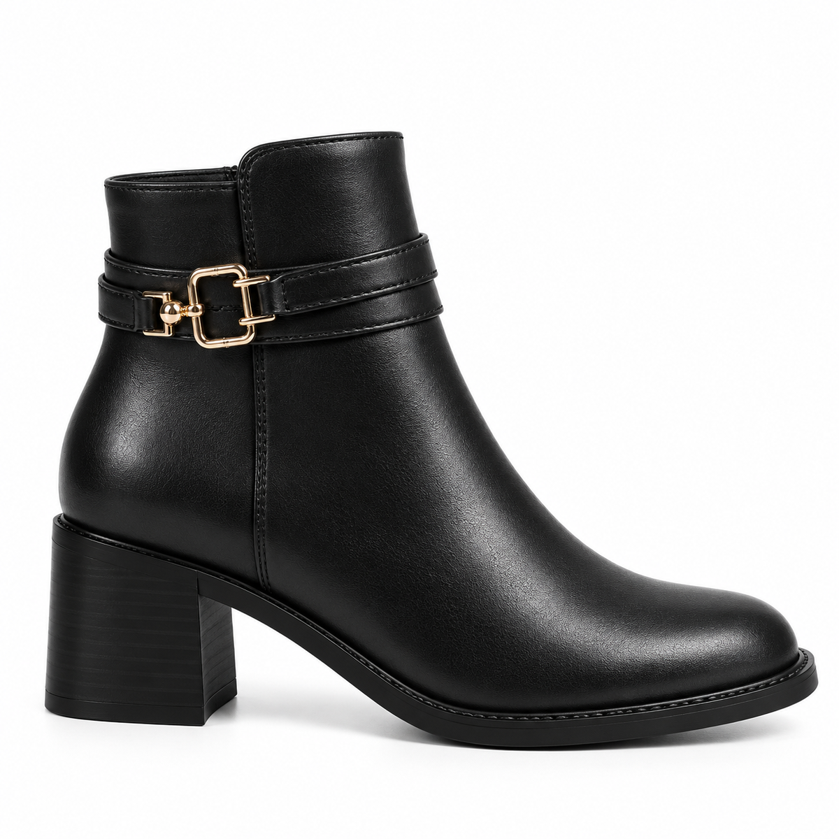 Ivory Ankle Boots Gold Buckle Detail