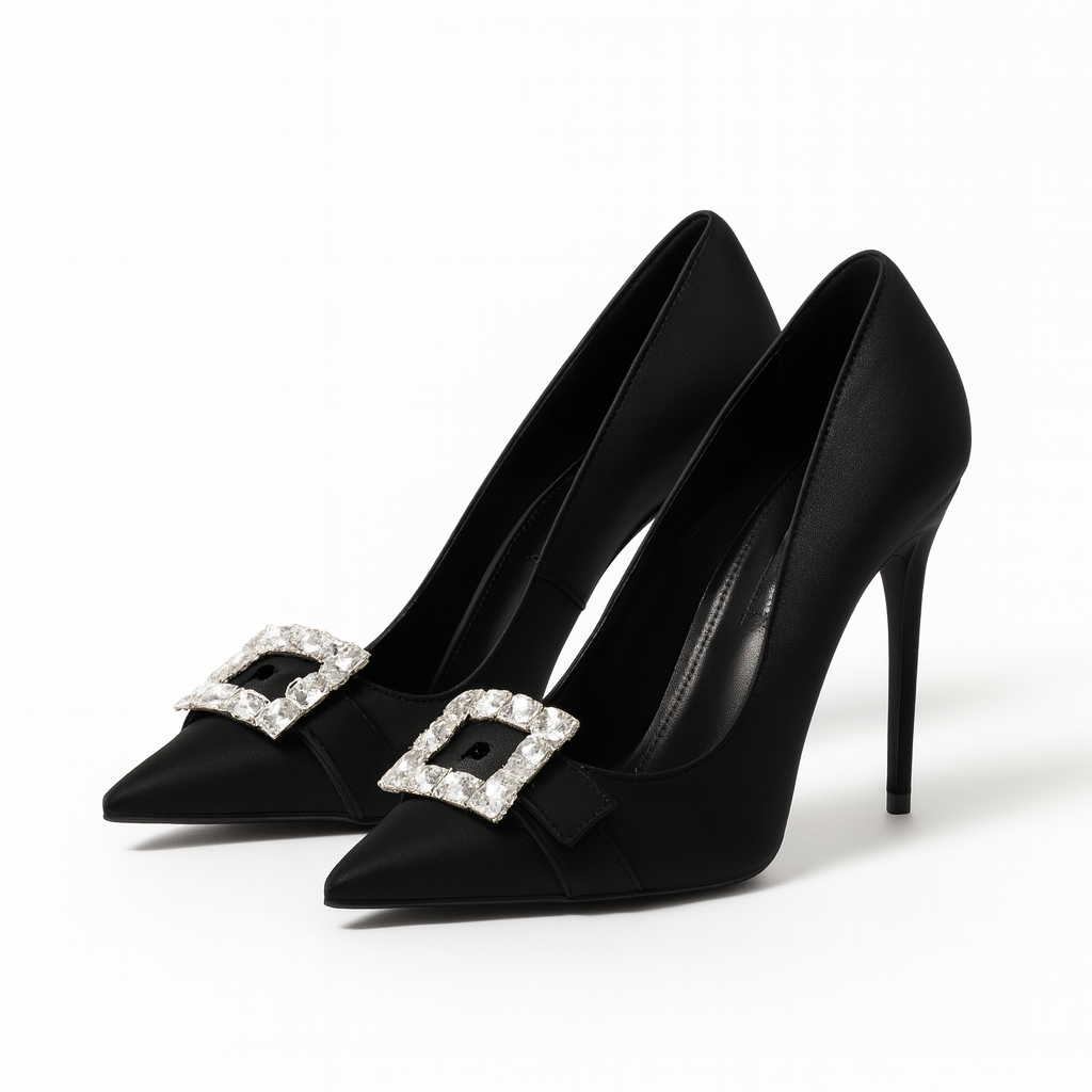 Black Crystal Buckle Stiletto Heels