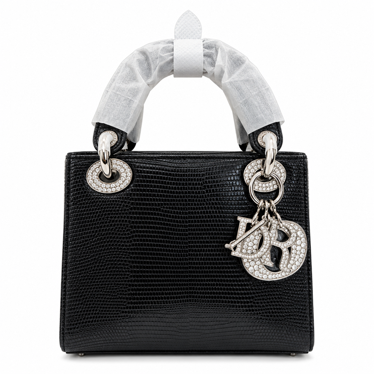 Chritian Dior Black Strass Cannage Satin