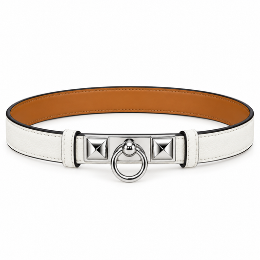 Taupe Textured Leather Belt with Gold-Tone Ring Buckle – Elegant Design