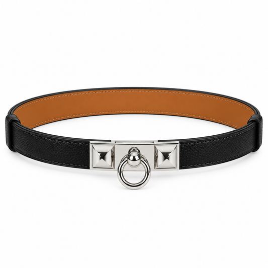 Taupe Textured Leather Belt with Gold-Tone Ring Buckle – Elegant Design