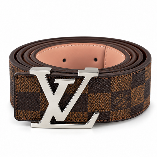 Brown Monogram Leather Belt with Gold-Tone LV Buckle – Luxury Style