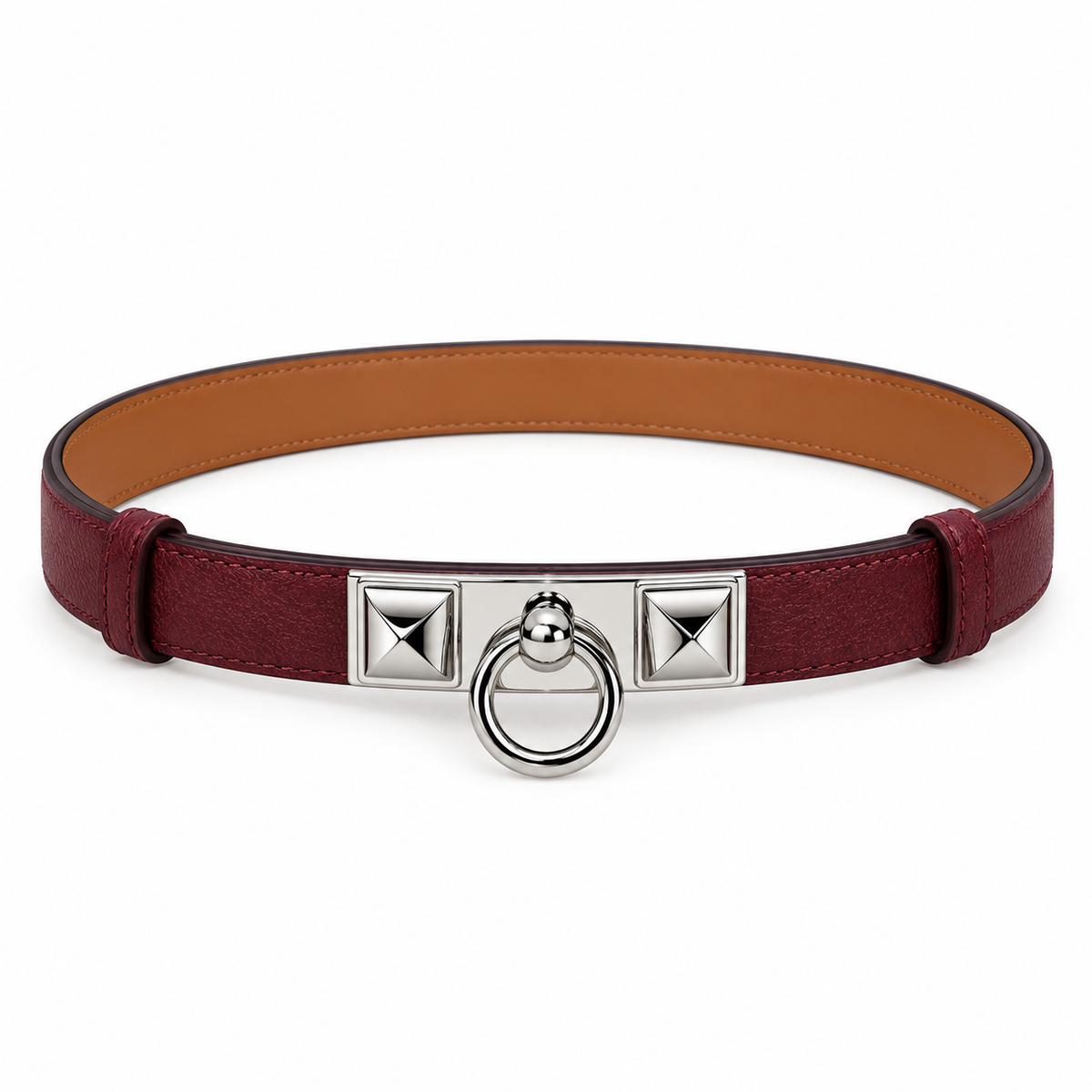 Taupe Textured Leather Belt with Gold-Tone Ring Buckle – Elegant Design