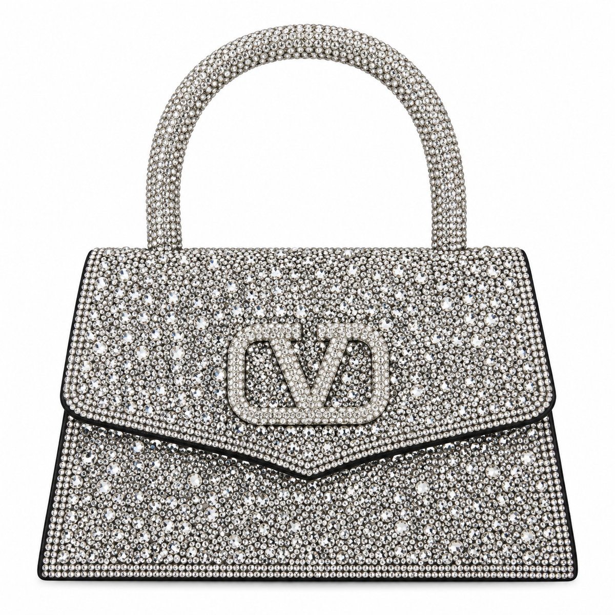 Silver Rhinestone Hoop Handle Clutch Bag