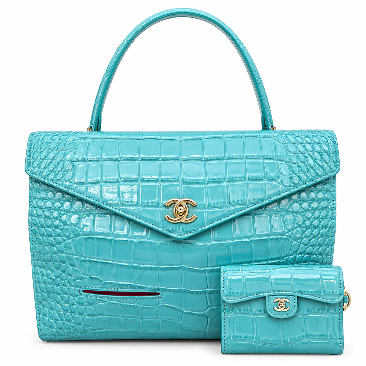Chanel Calfskin Crocodile Embossed Fifth Avenue Maxi Flap Top
