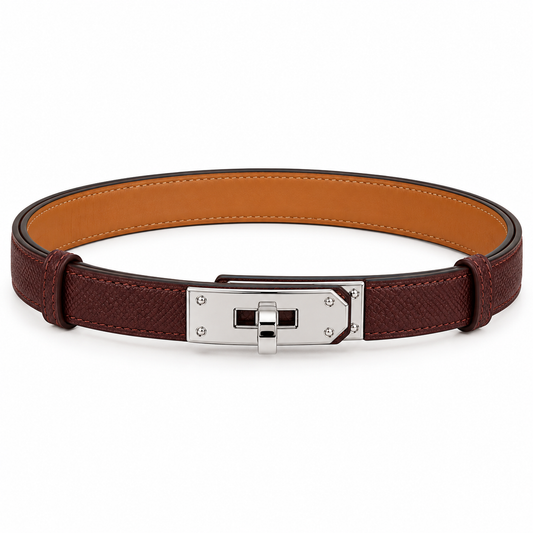 Elegant Leather Belt with Gold-Tone Crystal-Embellished Buckle