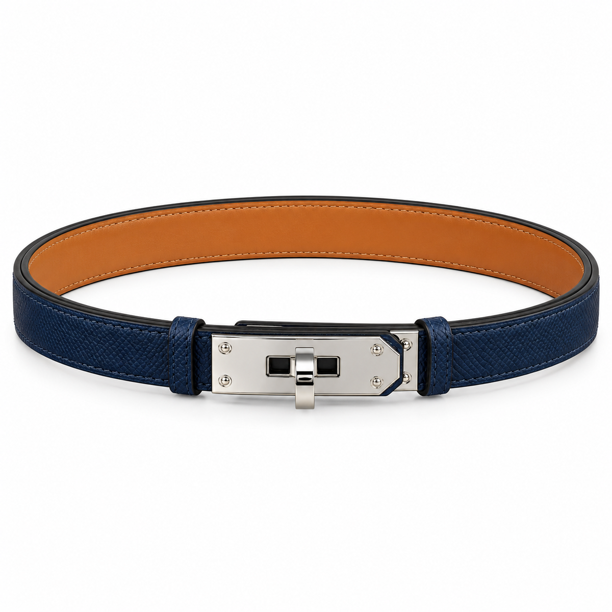 Elegant White Leather Belt with Gold-Tone Crystal-Embellished Buckle
