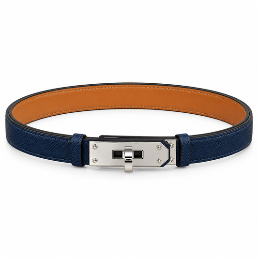 Elegant White Leather Belt with Gold-Tone Crystal-Embellished Buckle