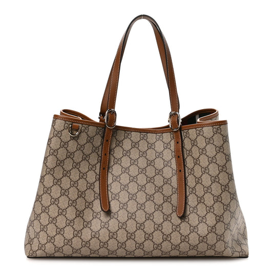 Gucci GG Supreme Monogram Emblem Large Tote Bag Beige