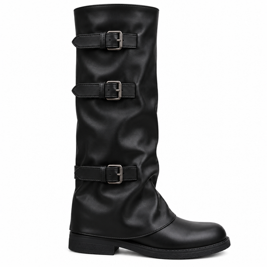 Buckle Knee-High Combat Boots