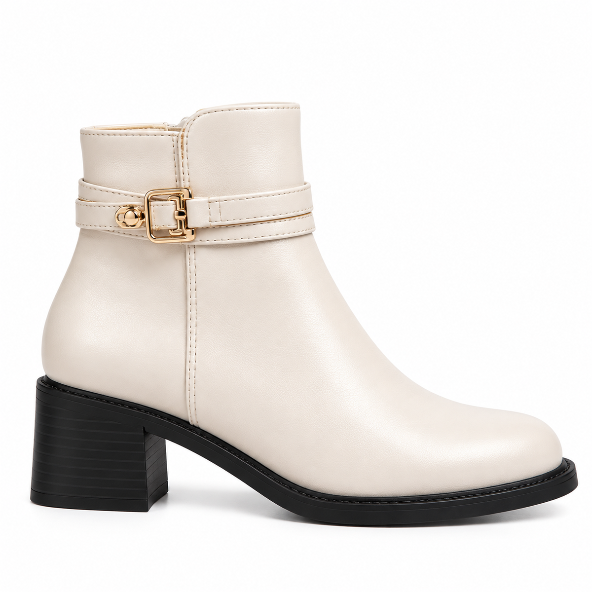 Ivory Ankle Boots  Gold Buckle Detail