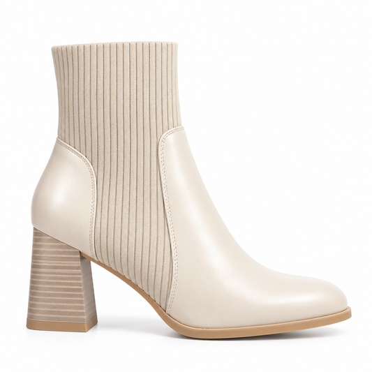 Black Ribbed Knit Ankle Boots with Block Heel